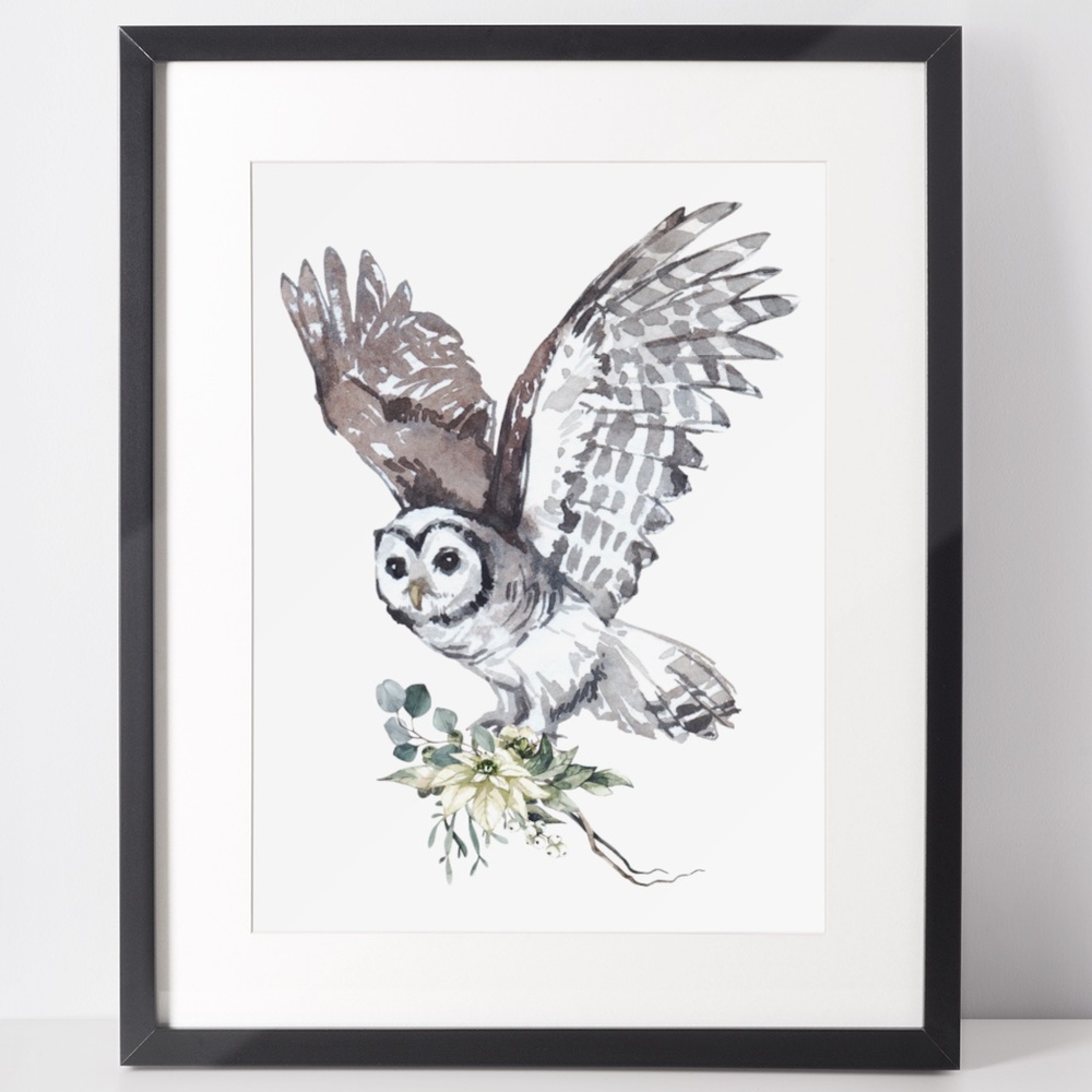 Owl Illustration Watercolor Wall Art Print Poster Portrait Unframed - Picture 2 of 10